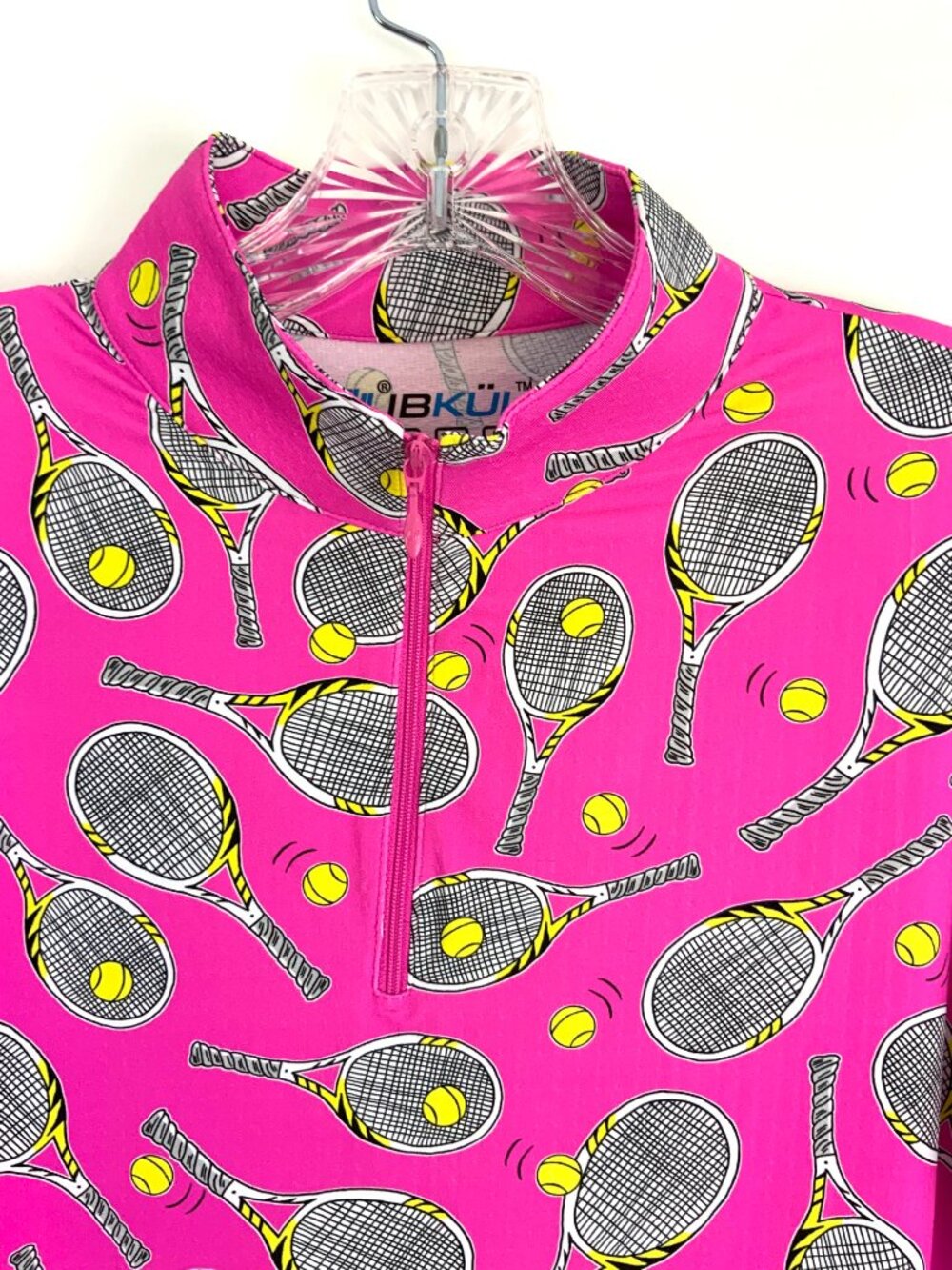 New Women's IBKUL Long Sleeve 1/4 Zip Tennis Top Venus Hot Pink Sz L - Picture 4 of 16